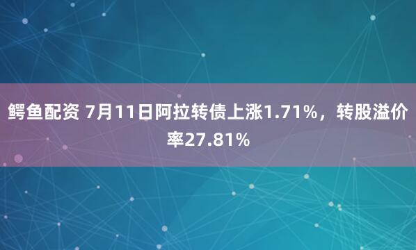 鳄鱼配资 7月11日阿拉转债上涨1.71%，转股溢价率27.81%